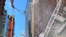 Il braccio di una gru va a fuoco e precipita in strada a New York