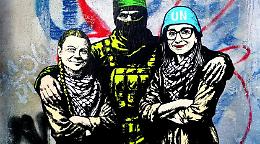 A Roma murale con Thunberg, Albanese e miliziano di Hamas