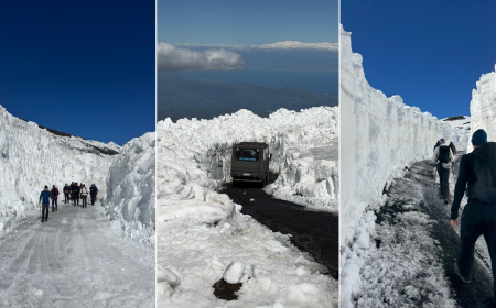 Etna, lo spettacolo unico dei muri di ghiaccio alti fino a 5 metri. &laquo;Un'annata eccezionale, avremo neve fino a giugno inoltrato&raquo;