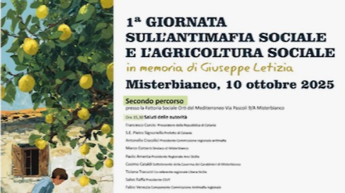 Antimafia e l'agricoltura sociale: una giornata dedicata a Giuseppe Letizia 